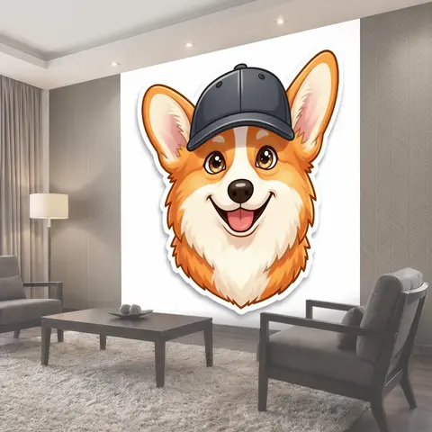 Фотообои Улыбающийся корги в кепке