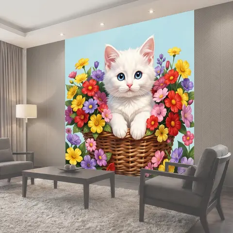 Фотообои Белый котенок в цветах