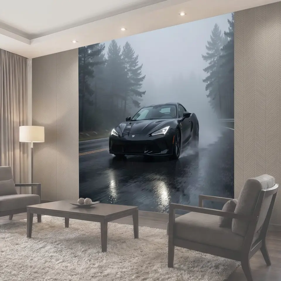 Фотообои Спортивный автомобиль в тумане