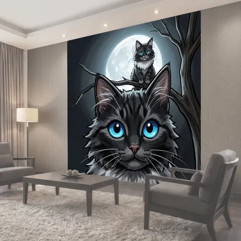 Фотообои Лунные коты в ночном лесу
