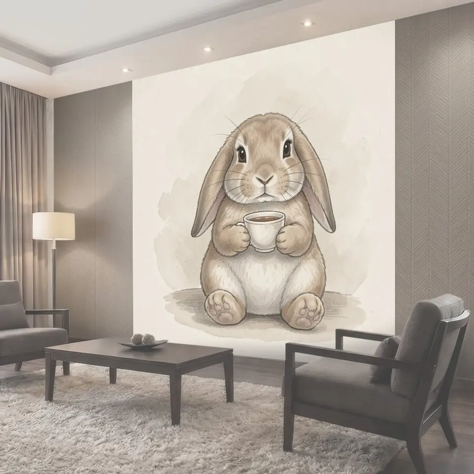 Фотообои Зайчик с чашкой в лапках