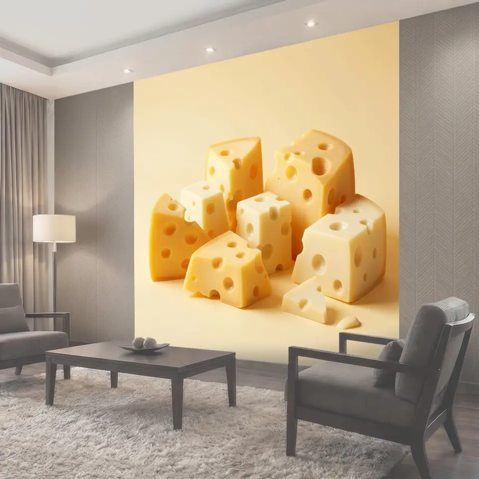 Фотообои Кусочки сыра с сырными дырочками