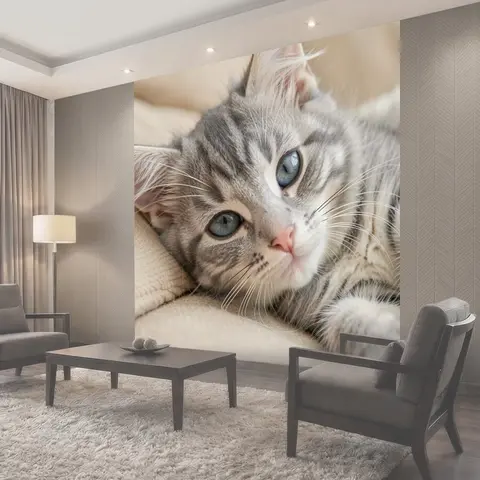 Фотообои Милый серый котёнок крупным планом