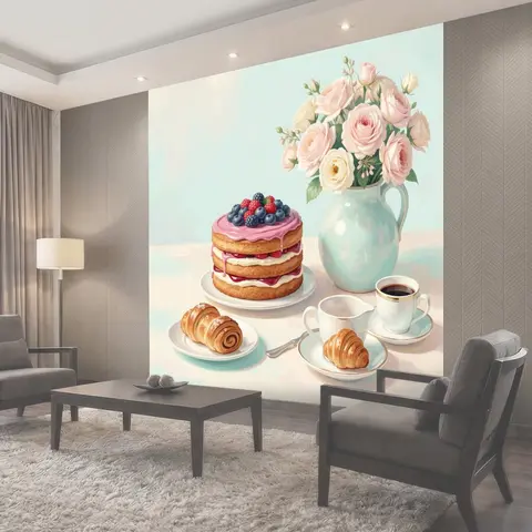 Фотообои Десертный натюрморт с розами