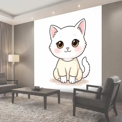 Фотообои Милый белый котенок