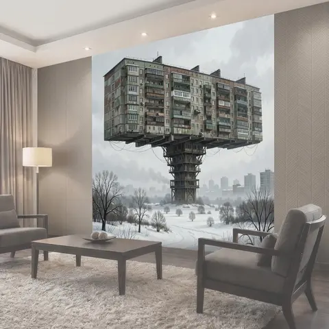 Фотообои Футуристический дом над зимним городом