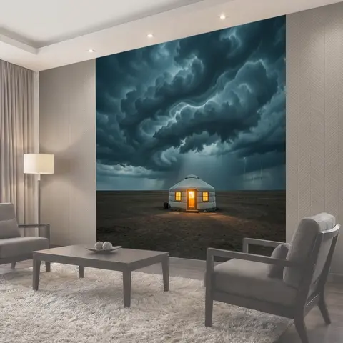Фотообои Юрта под грозовыми тучами
