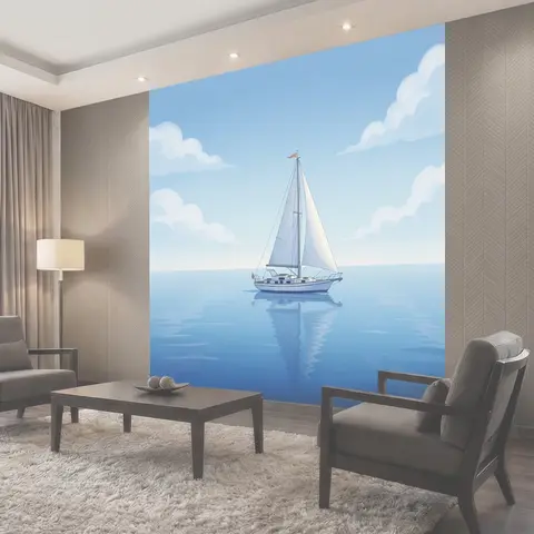 Фотообои Парусная яхта в голубом море