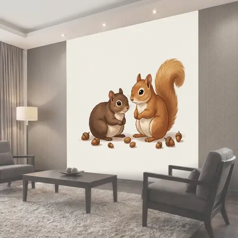 Фотообои Две белки с желудями