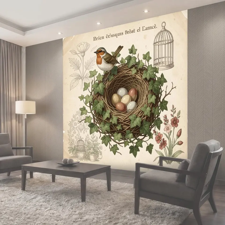 Фотообои Птица у гнезда с яйцами