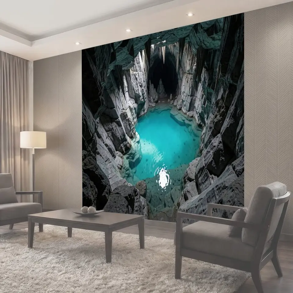 Фотообои Таинственная пещера с бирюзовым озером