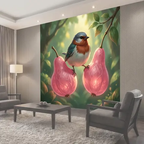 Фотообои Птица на розовых грушах