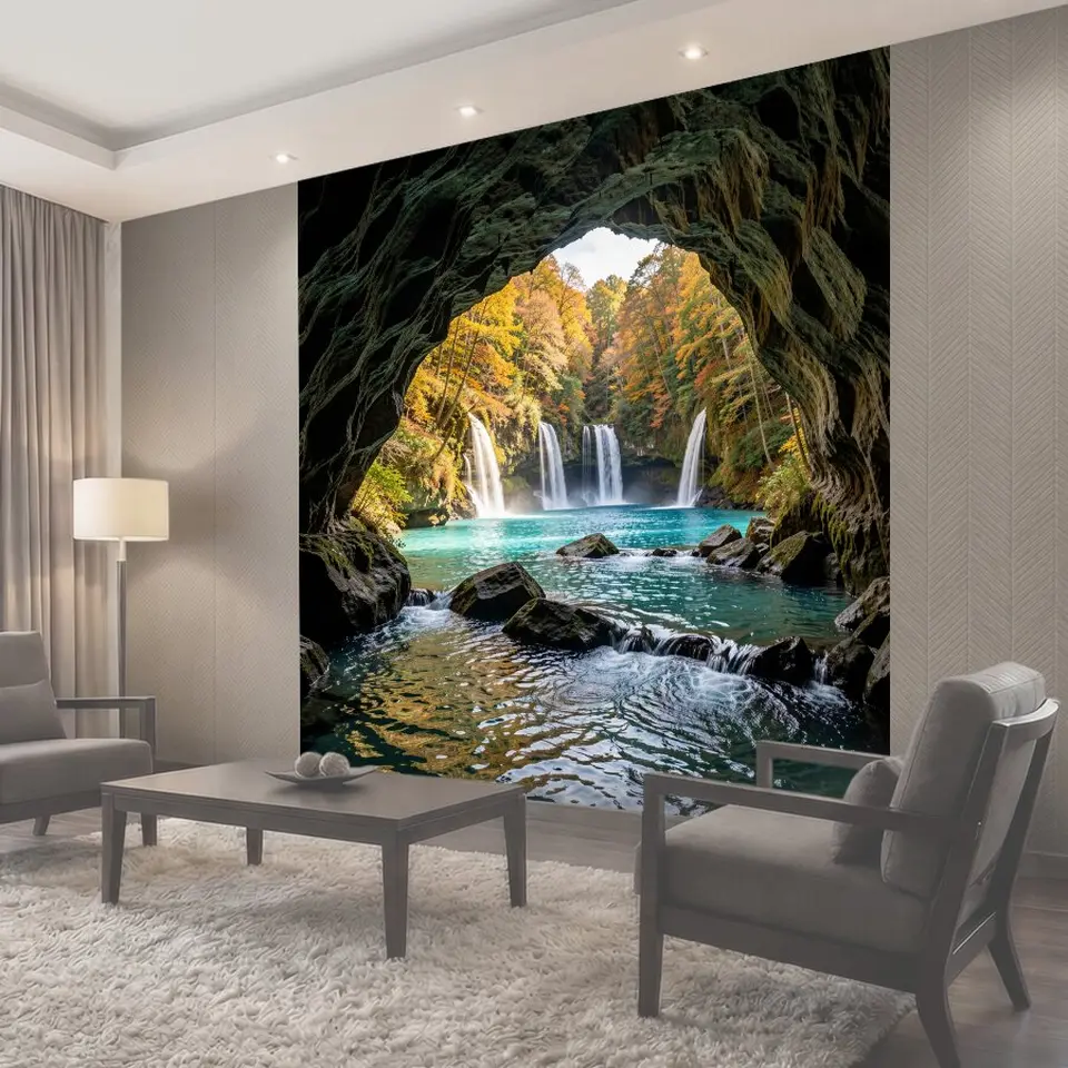 Фотообои Водопады в осеннем каньоне
