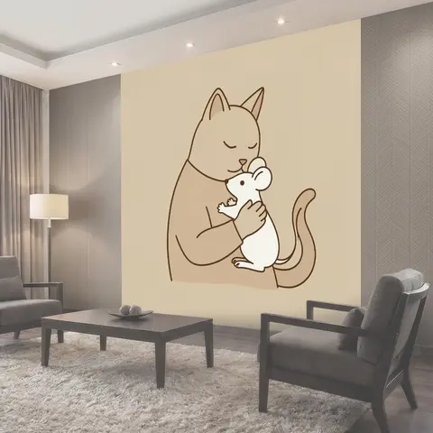 Фотообои Кошка обнимает мышонка