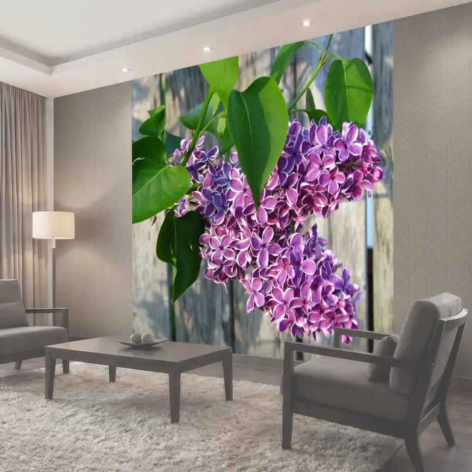 Фотообои Пурпурный Lilacs Фиолетовый и белой сирени против деревенском заборе backdrop сирень цветы…