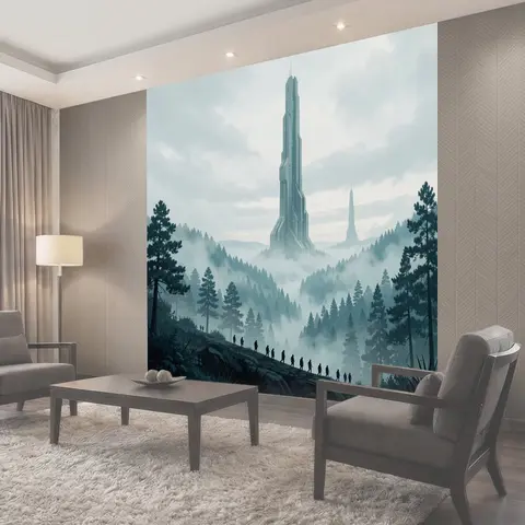Фотообои Футуристические башни в тумане