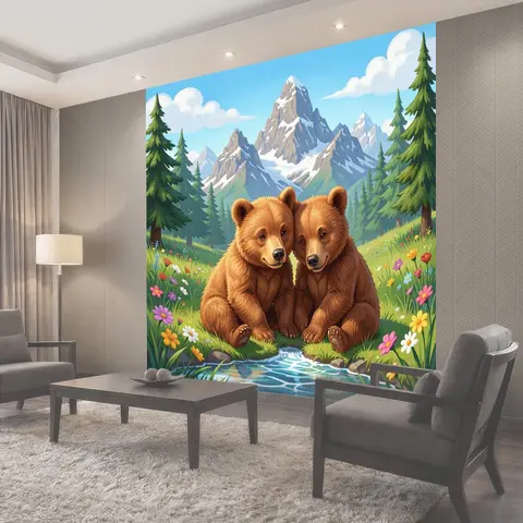 Фотообои Два медвежонка в горах