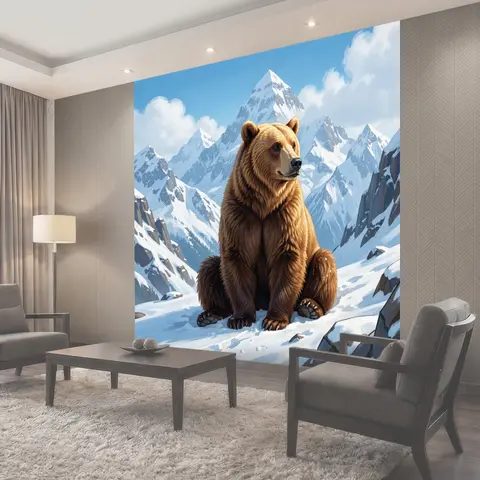 Фотообои Бурый медведь в снежных горах