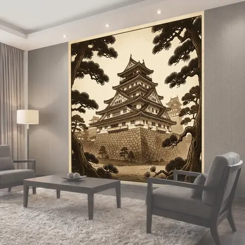 Фотообои Японская крепость среди сосен