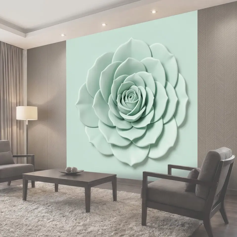 Фотообои 3D розы мятного оттенка