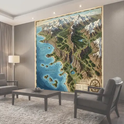 Фотообои Горная карта с морем и компасом