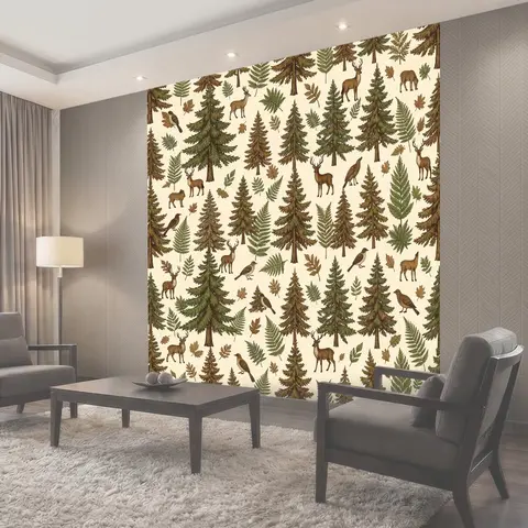 Фотообои Лесные животные и хвойные ветви