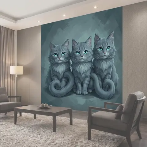 Фотообои Три пушистых серых кота