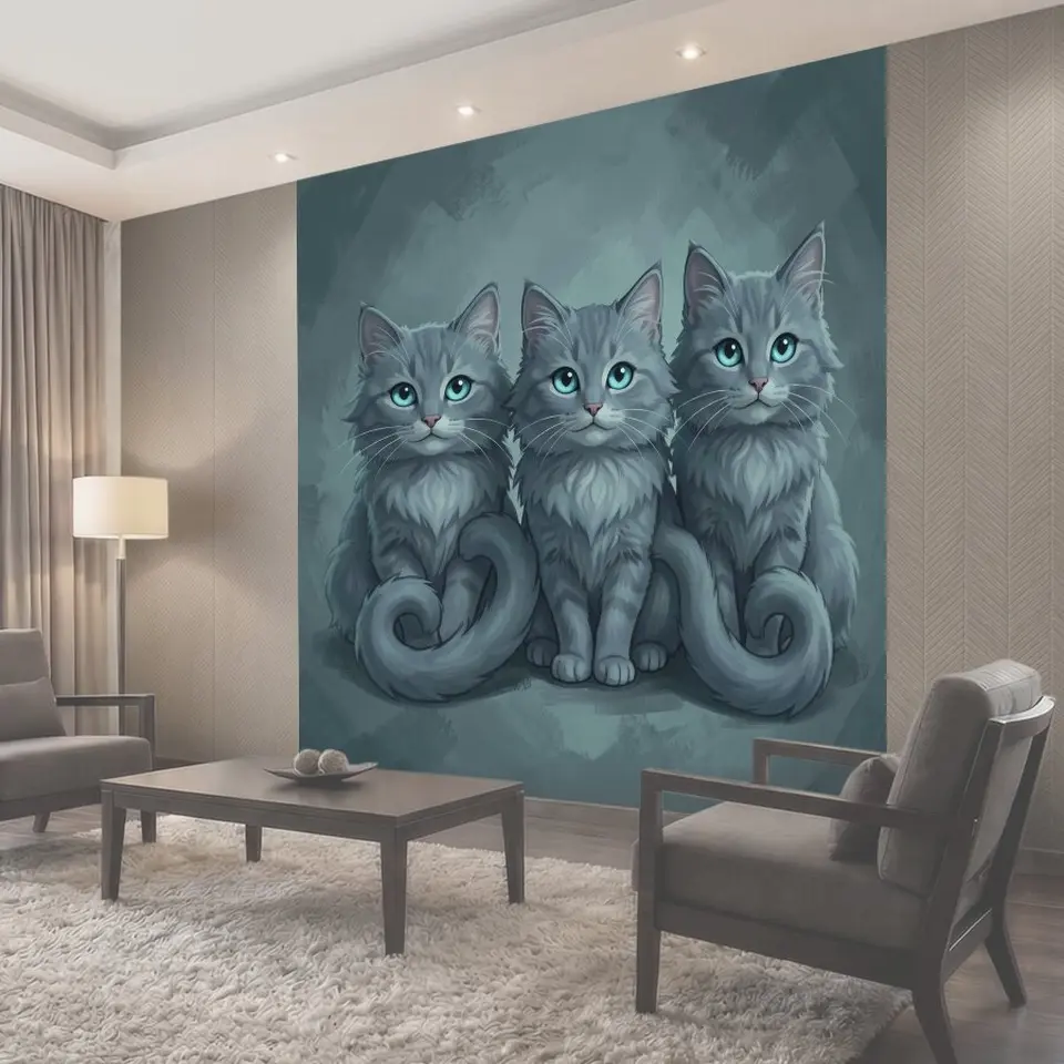 Фотообои Три пушистых серых кота