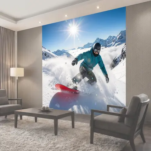Фотообои Сноубордист в горах и снегу