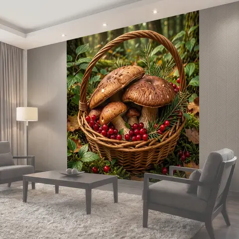 Фотообои Лесная корзина с грибами и ягодами