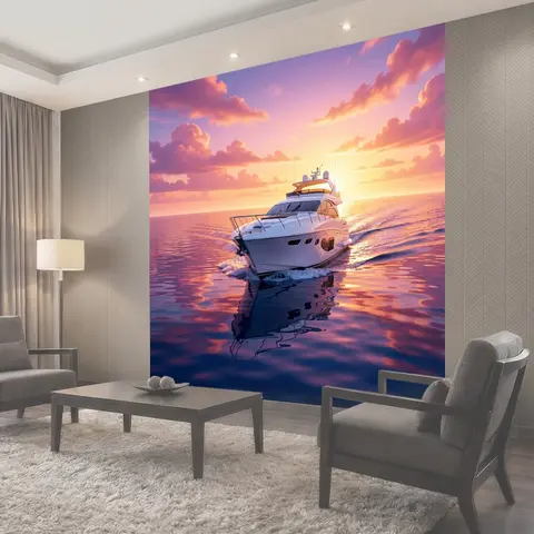 Фотообои Яхта в закатном море
