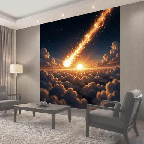 Фотообои Огненный метеор над облаками