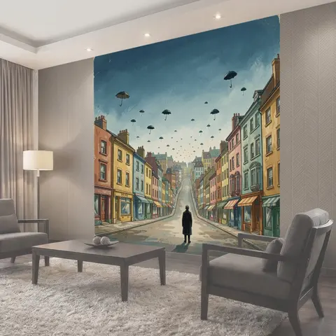 Фотообои Улица парящих зонтов