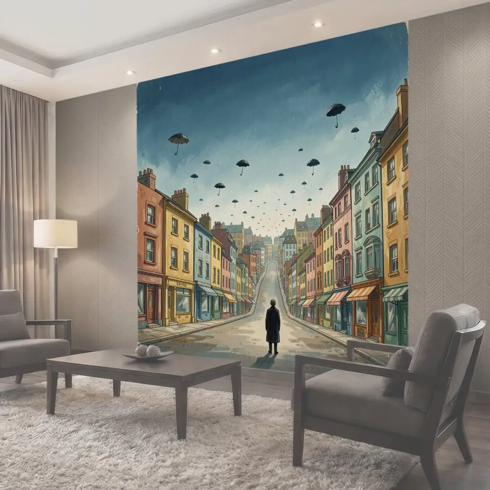 Фотообои Улица парящих зонтов