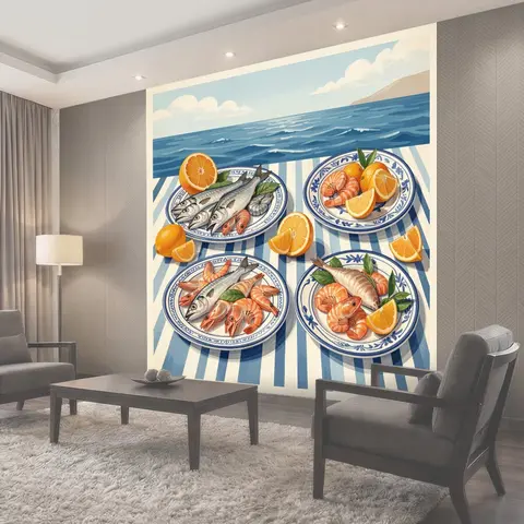 Фотообои Морское застолье с цитрусами