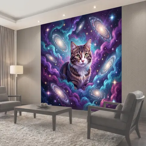 Фотообои Космический кот среди галактик