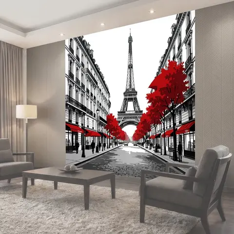 Фотообои Парижские улицы с Эйфелевой башней