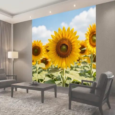 Фотообои Яркие подсолнухи в поле