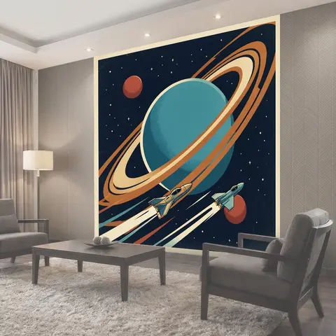 Фотообои Ракеты у кольцевой планеты
