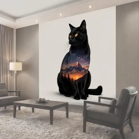 Фотообои Черный кот с космическим пейзажем