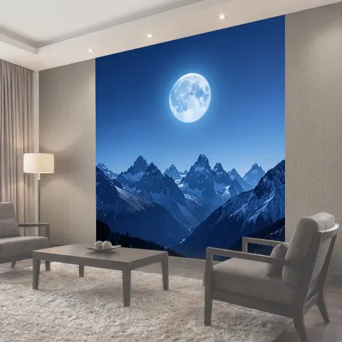 Фотообои Лунный свет над заснеженными горами
