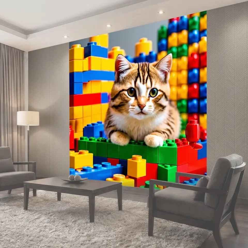 Фотообои Коты, создающие свой мир из лего-блоков