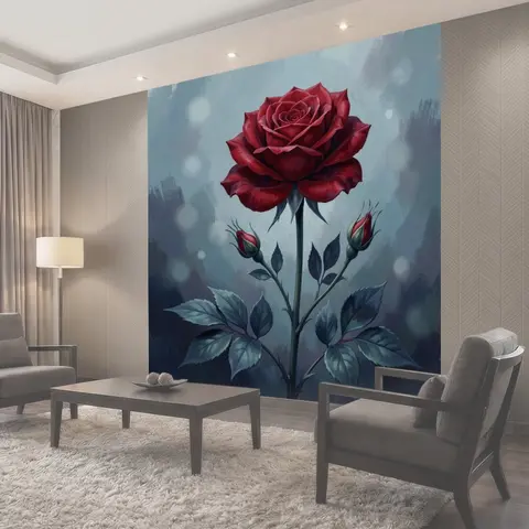 Фотообои Красная роза с бутонами