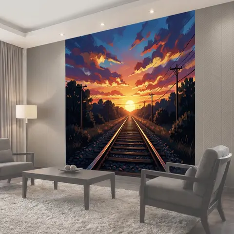 Фотообои Рельсы к закатному горизонту