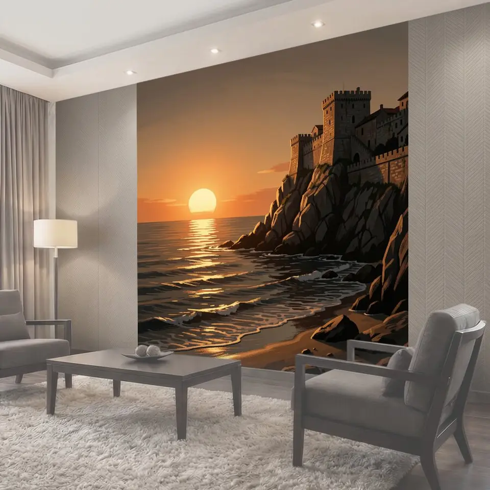 Фотообои Старинная крепость у моря на закате