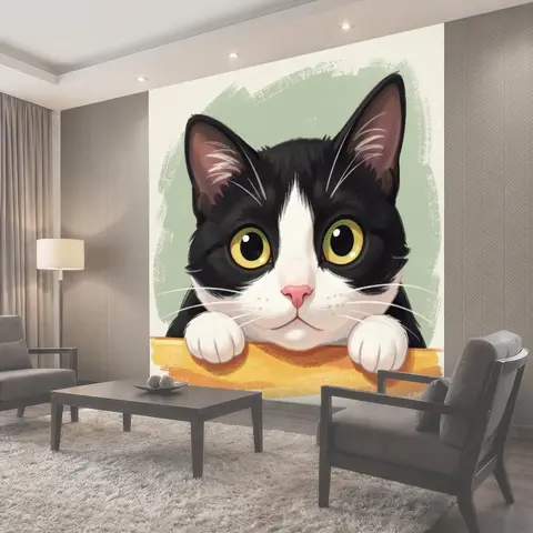 Фотообои Черно-белый котенок с большими глазами