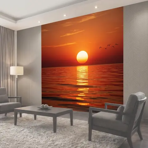 Фотообои Закат над морем с птицами