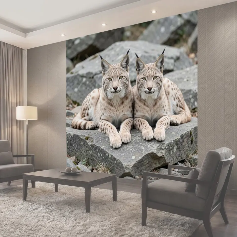 Фотообои Две рыси на камнях