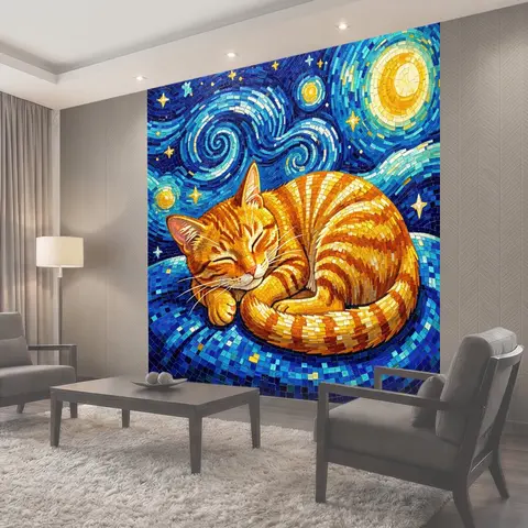 Фотообои Спящий рыжий кот под звездами