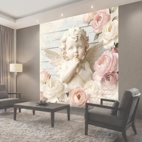 Фотообои Ангел с цветами и пионами